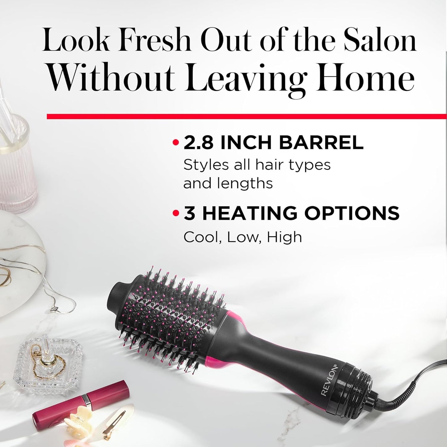 REVLON One-Step Volumizer Hair Dryer and Styler, for Less Frizz, More Shine, and Reduced Heat Damage for Salon Style Round Brush for Blowout, Black (Amazon Exclusive)