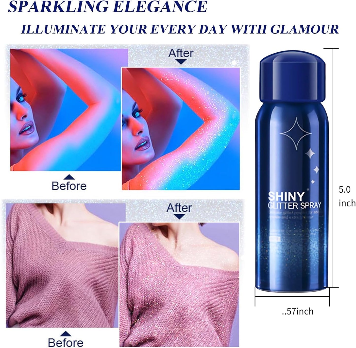 Body Glitter Spray for Hair and Body, Hairspray for Clothes, Long-Lasting Body Shimmer Spray Suitable for Stage, Festival Rave and Makeup