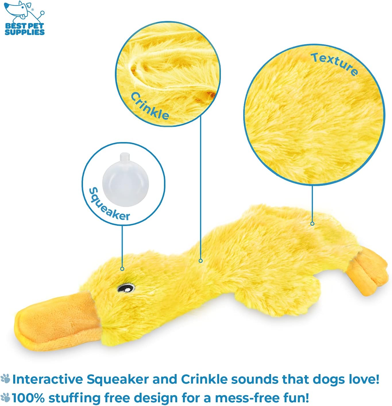 Best Pet Supplies Crinkle Dog Toy for Small, Medium, and Large Breeds, Cute No Stuffing Duck with Soft Squeaker, Fun for Indoor Puppies and Senior Pups, Plush No Mess Chew and Play