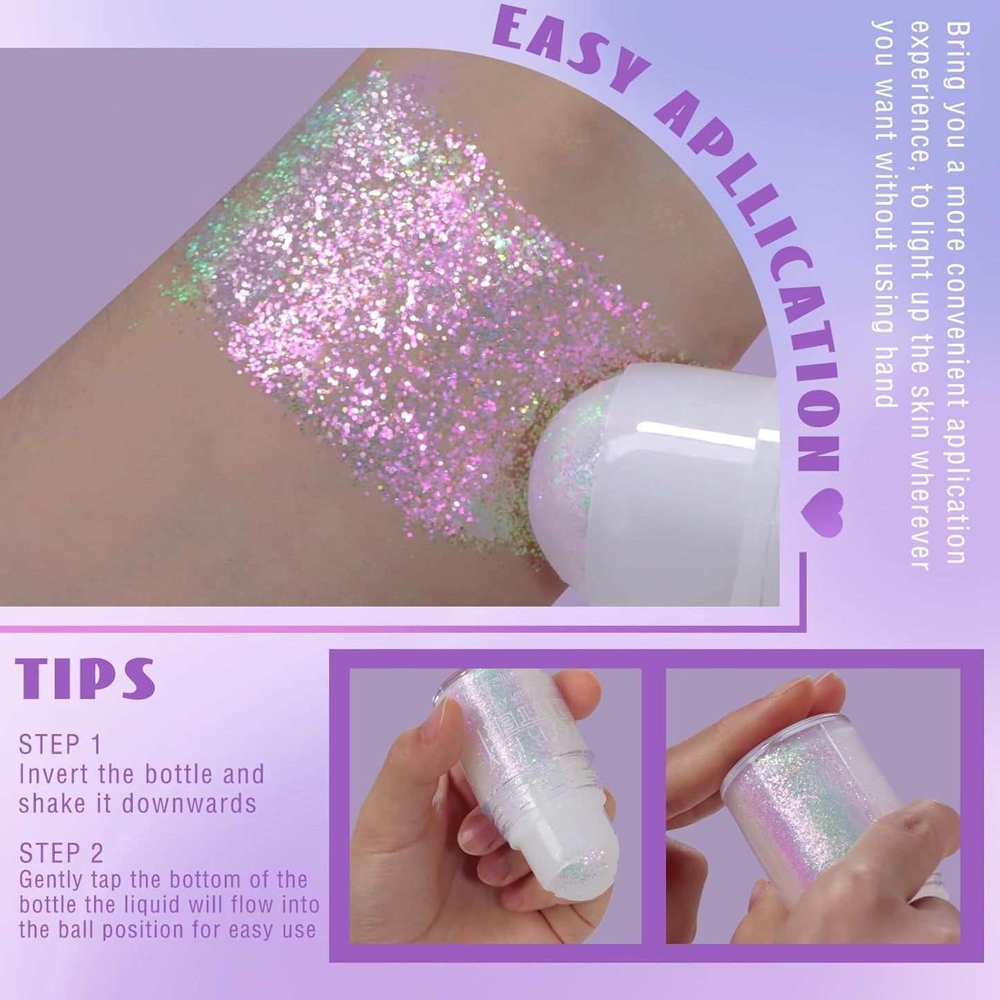 Roll-on Holographic Body Glitter Gel for Face Hair, Chameleon Color Changing Glitter Gel Under Light, Chunky Mermaid Sequins Festival Party Rave Access
