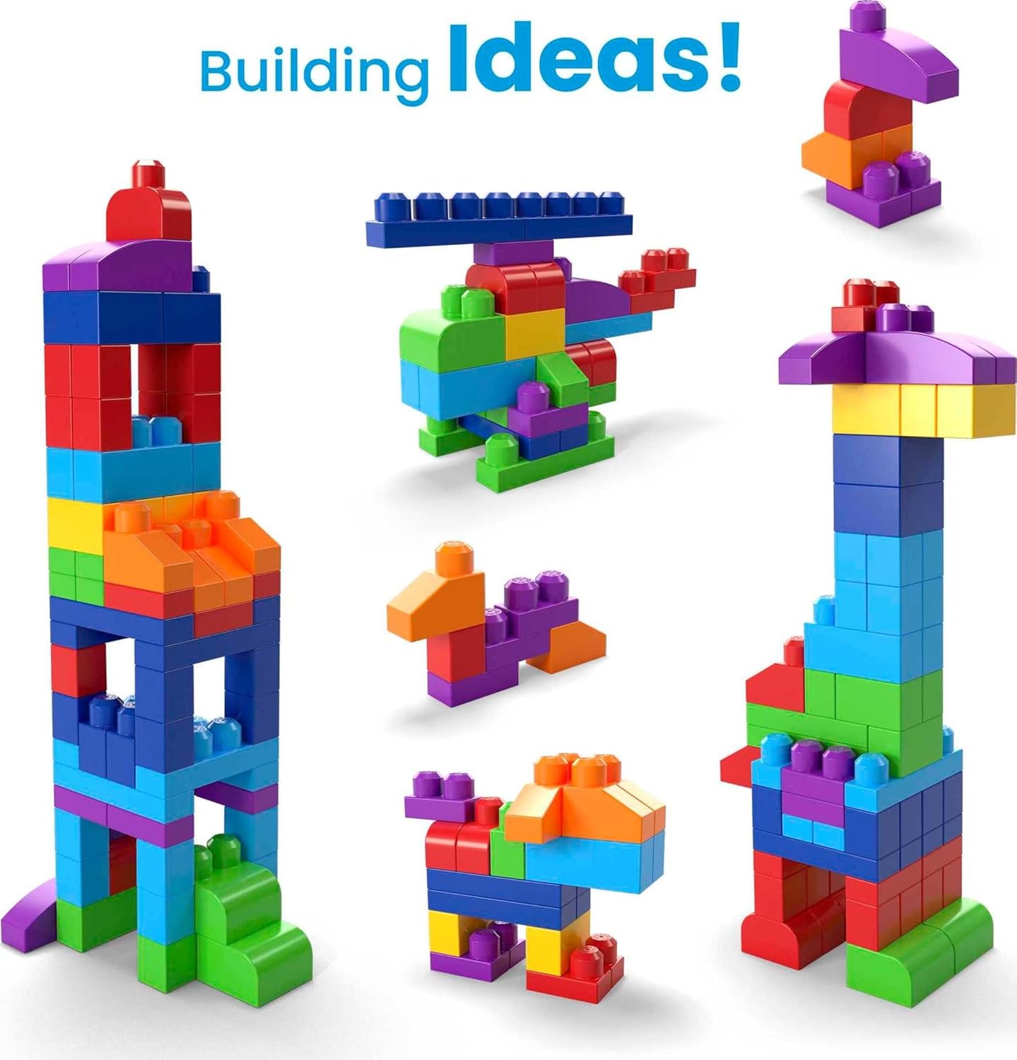 MEGA BLOKS First Builders Toddler Blocks Toys Set, Big Building Bag with 80 Pieces and Storage, Blue