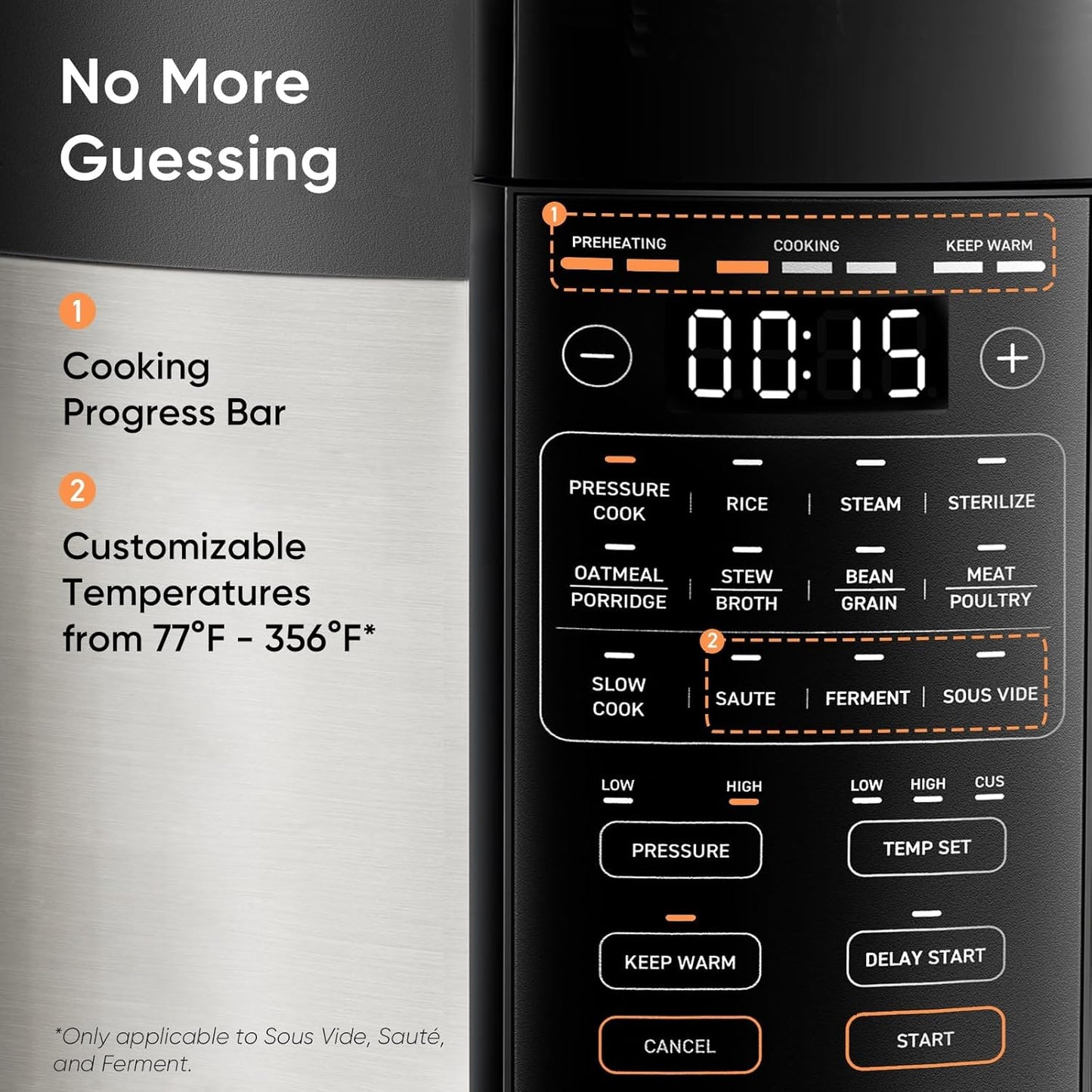 COSORI Pressure Cooker 6 qt, 9-in-1 Instant Multi Kitchen Appliances, Safer Venting Design, Rice Cooker, Slow Cooking Pot, Sous Vide, Saute Pot, 1100W, Stainless Steel