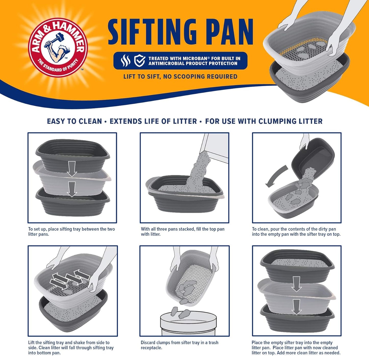 Arm & Hammer Cat Boxes for Indoor Cats with Microban, Sifting Litter Box, Scoop Free Cat Litter Tray, USA Made
