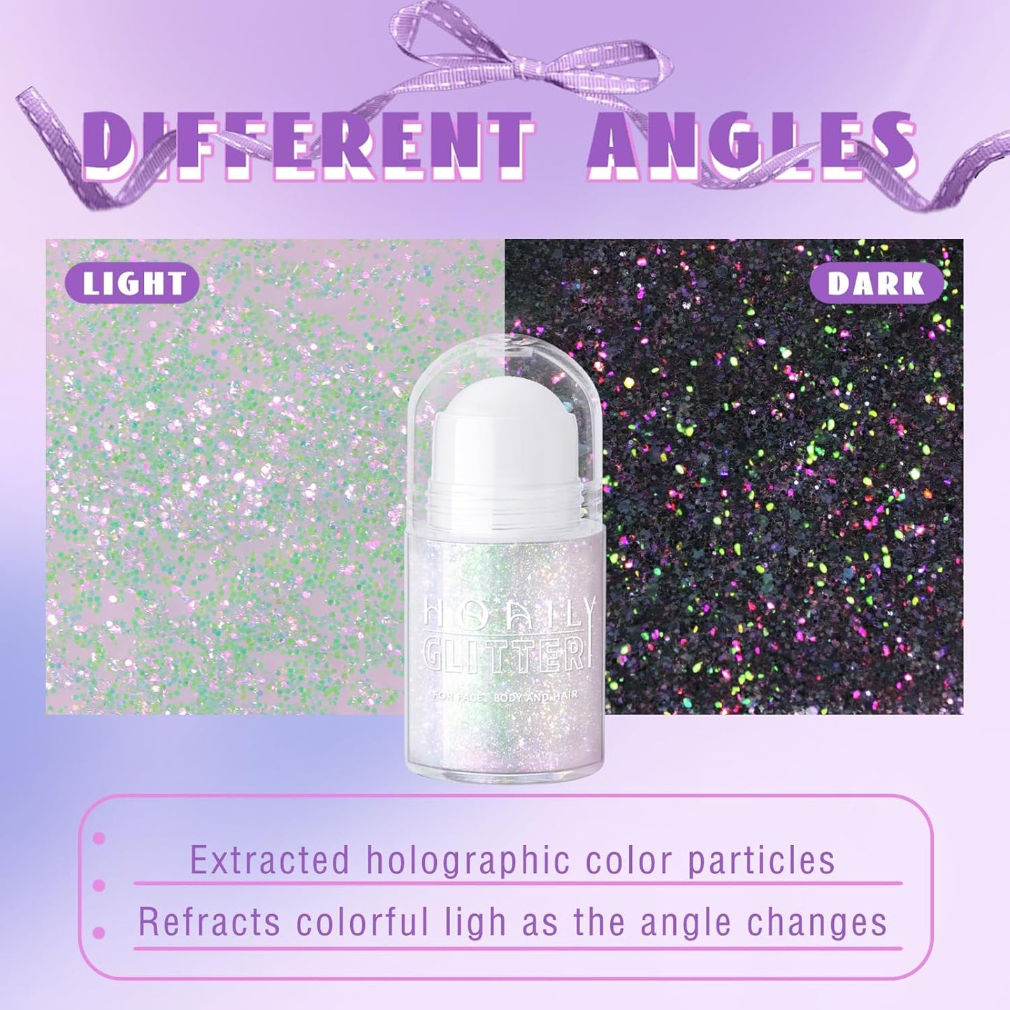 Roll-on Holographic Body Glitter Gel for Face Hair, Chameleon Color Changing Glitter Gel Under Light, Chunky Mermaid Sequins Festival Party Rave Access