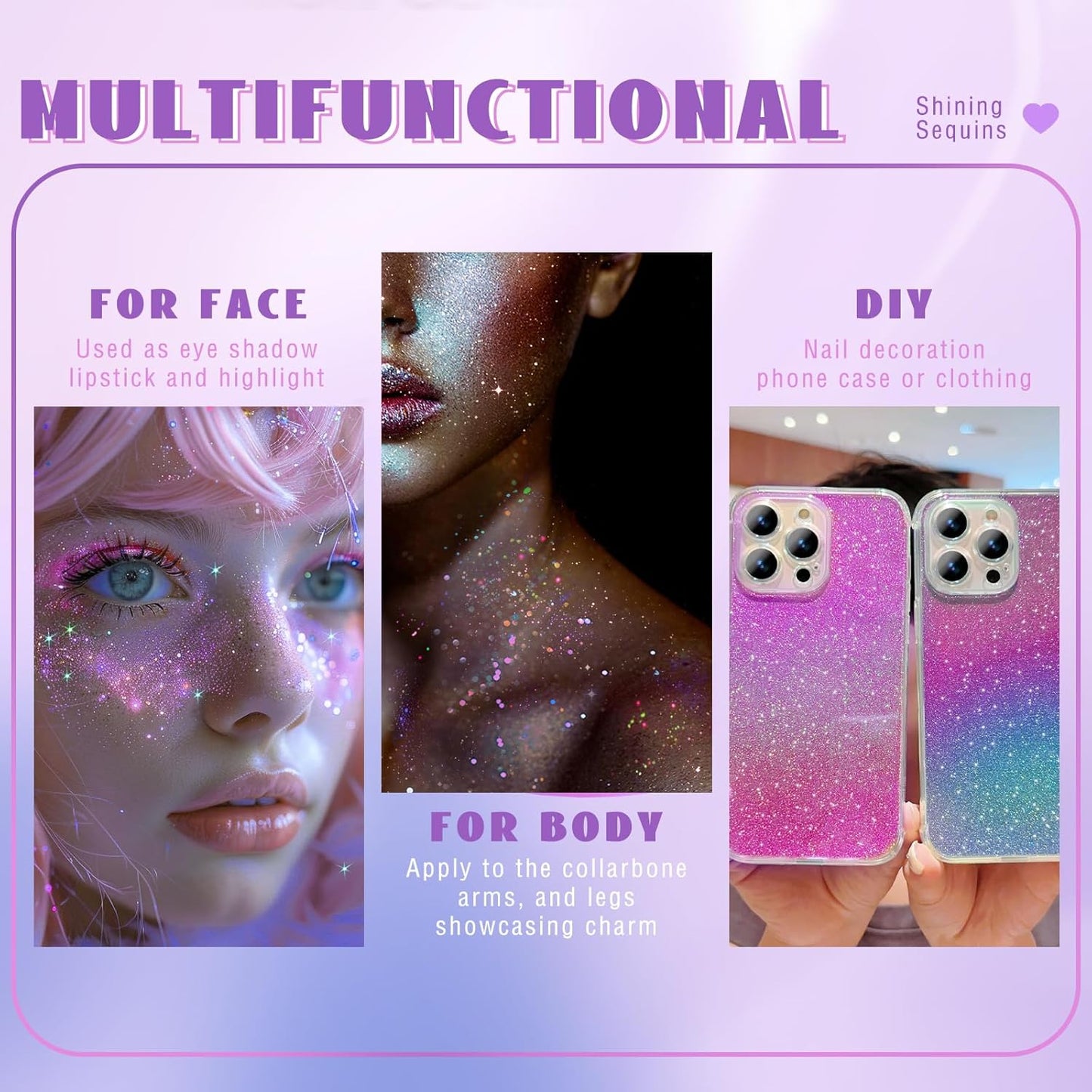 Roll-on Holographic Body Glitter Gel for Face Hair, Chameleon Color Changing Glitter Gel Under Light, Chunky Mermaid Sequins Festival Party Rave Access