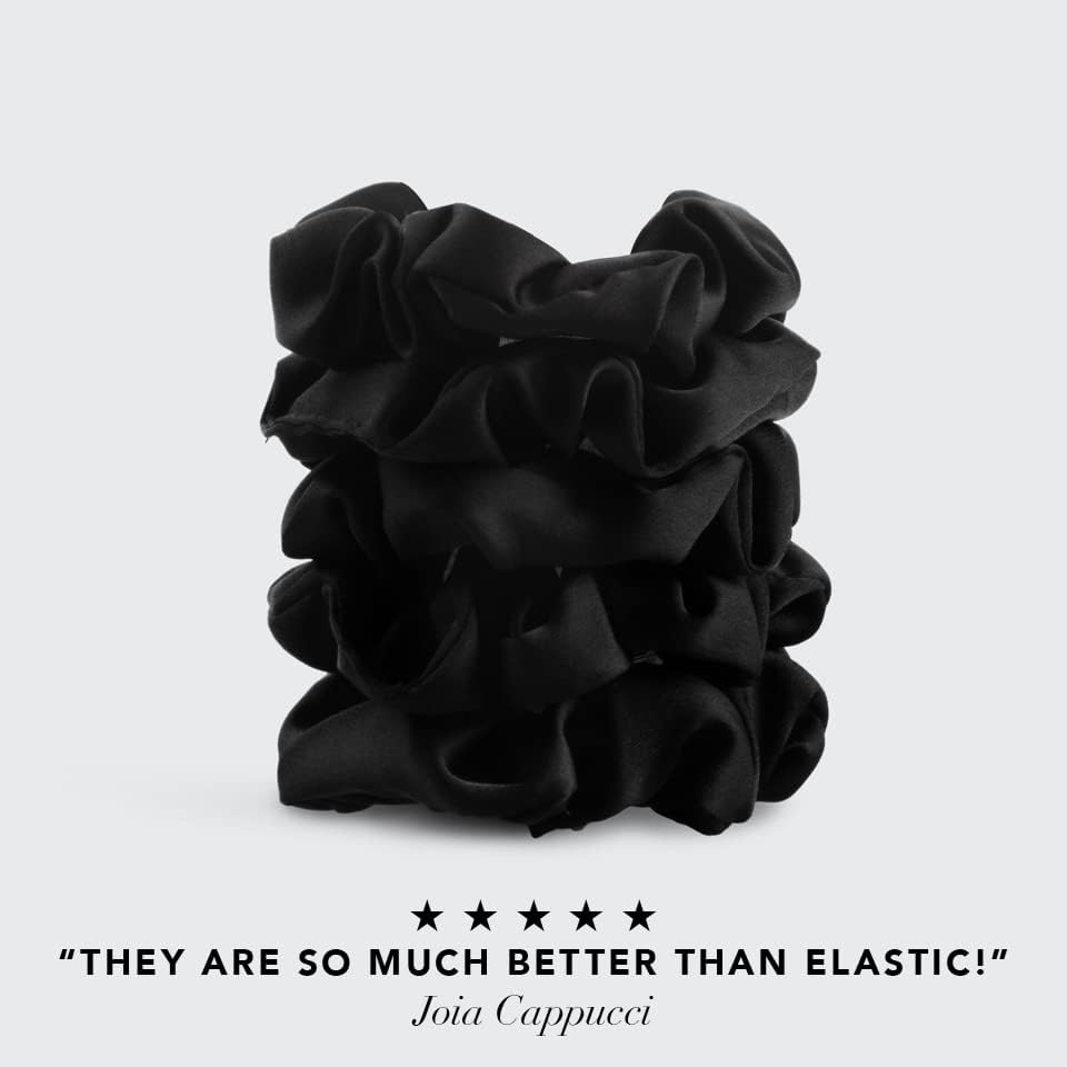 Kitsch Satin Scrunchies for Women - No Crease Hair Ties for Girls | Scrunchies For All Hair Types and Textures, Perfect for Day or Night - 5 Pcs, Black
