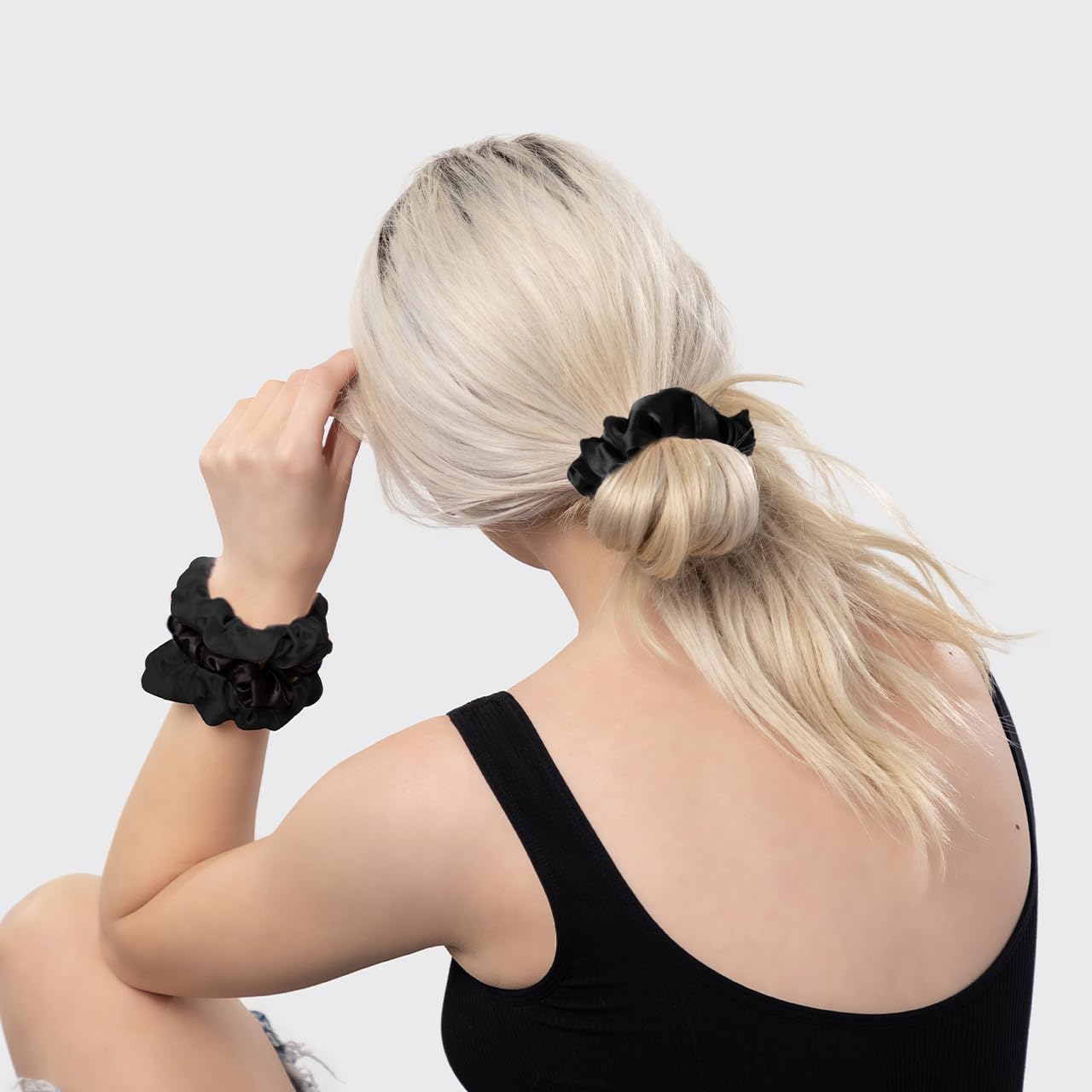 Kitsch Satin Scrunchies for Women - No Crease Hair Ties for Girls | Scrunchies For All Hair Types and Textures, Perfect for Day or Night - 5 Pcs, Black