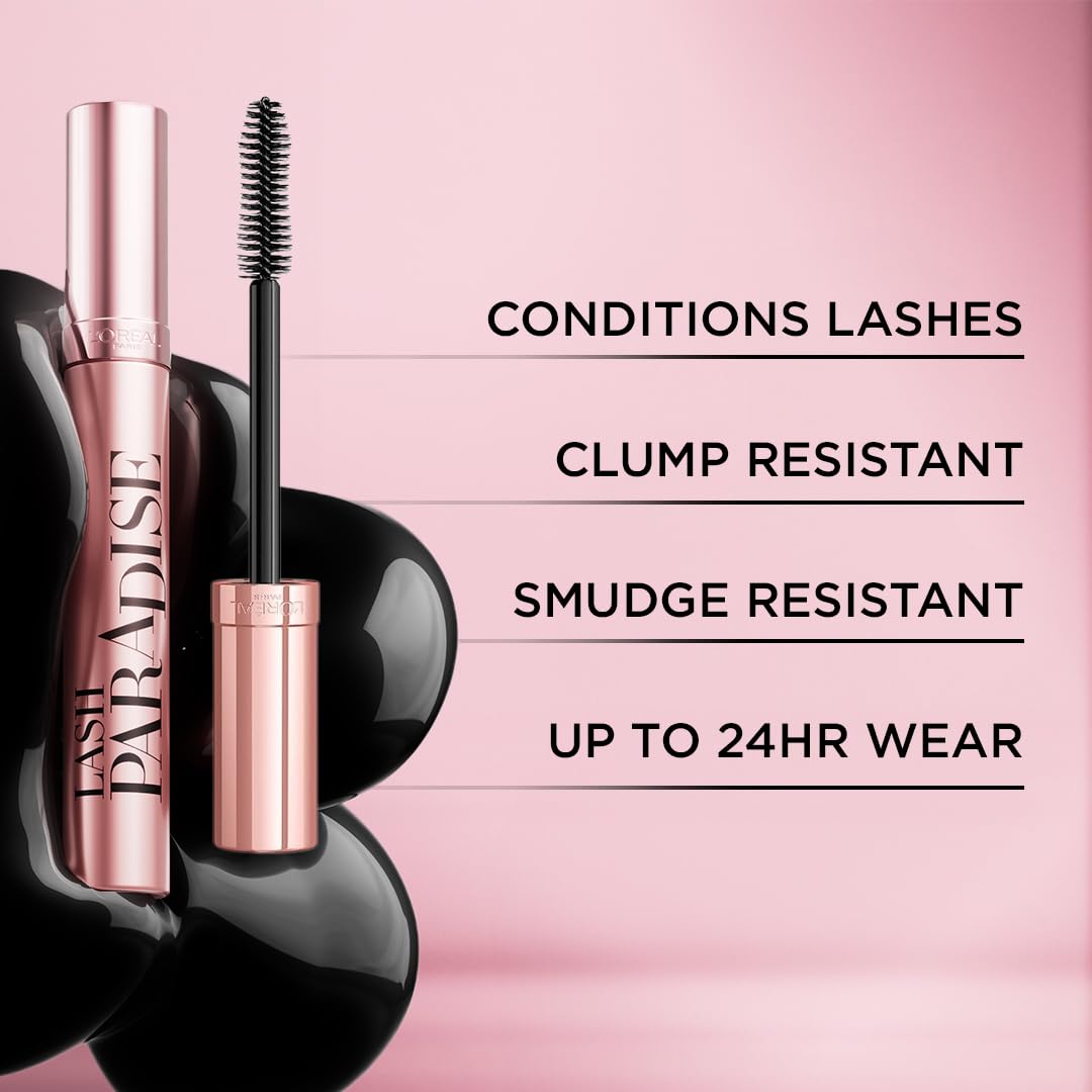 L'Oreal Paris Makeup Voluminous Lash Paradise Mascara, Voluptuous Volume, Intense Length, Feathery Soft Full Lashes, No Flaking, No Smudging, No Clumping, Blackest Black,