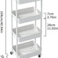 Sywhitta 4-Tier Plastic Rolling Utility Cart with Handle, Multi-Functional Storage Trolley for Office, Living Room, Kitchen, Movable Storage Organizer with Wheels, White