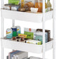 Sywhitta 4-Tier Plastic Rolling Utility Cart with Handle, Multi-Functional Storage Trolley for Office, Living Room, Kitchen, Movable Storage Organizer with Wheels, White