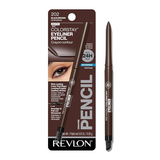 Revlon ColorStay Pencil Eyeliner with Built-in Sharpener, Waterproof, Smudgeproof, Longwearing Eye Makeup with Ultra-Fine Tip, Black Brown