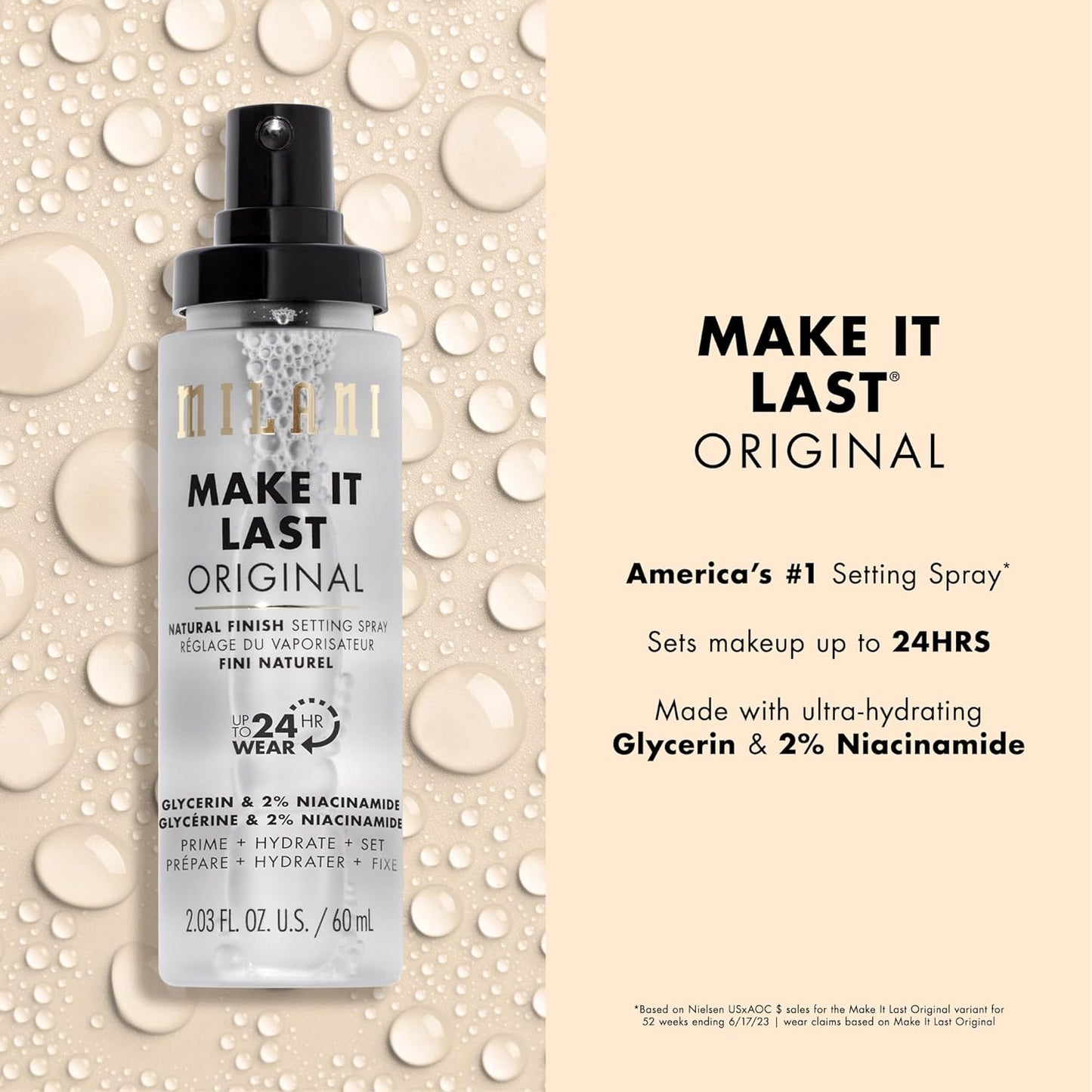 Milani Setting Spray + Primer, Make It Last Original - Natural Finish with Niacinamide for Hydration, Setting Spray for Makeup and Face Primer