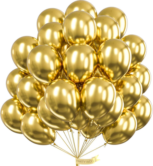 PartyWoo Metallic Gold Balloons 50 pcs 12 Inch Chrome Gold Balloons for Graduation Baby Shower Gender Reveal Christmas Wedding New Year Anniversaries Birthday Party Decorations Gold-G101