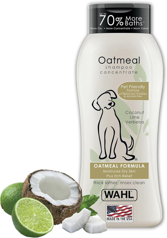 Wahl USA Dry Skin & Itch Relief Pet Shampoo for Dogs – Oatmeal Formula with Coconut Lime Verbena & Pet Friendly Formula,