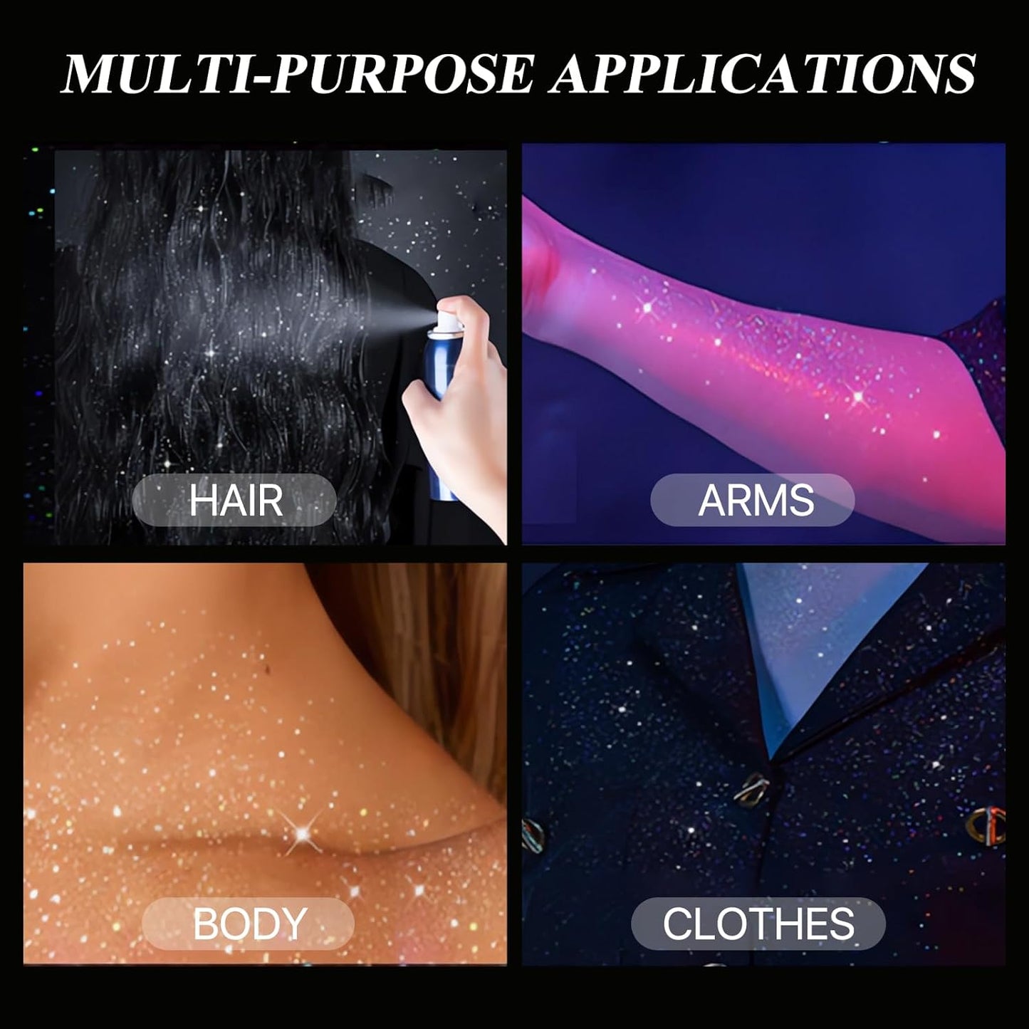 Body Glitter Spray for Hair and Body, Hairspray for Clothes, Long-Lasting Body Shimmer Spray Suitable for Stage, Festival Rave and Makeup
