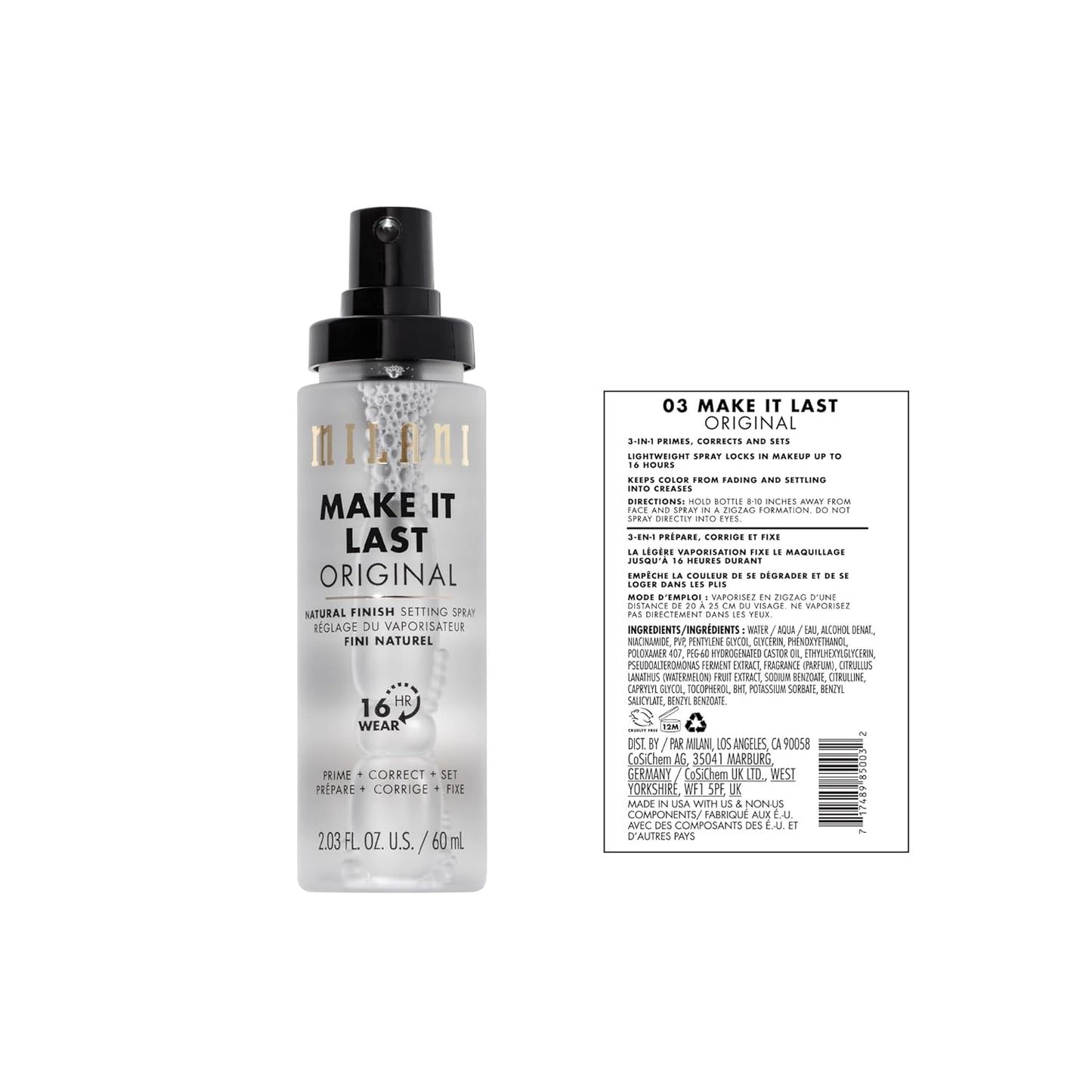 Milani Setting Spray + Primer, Make It Last Original - Natural Finish with Niacinamide for Hydration, Setting Spray for Makeup and Face Primer