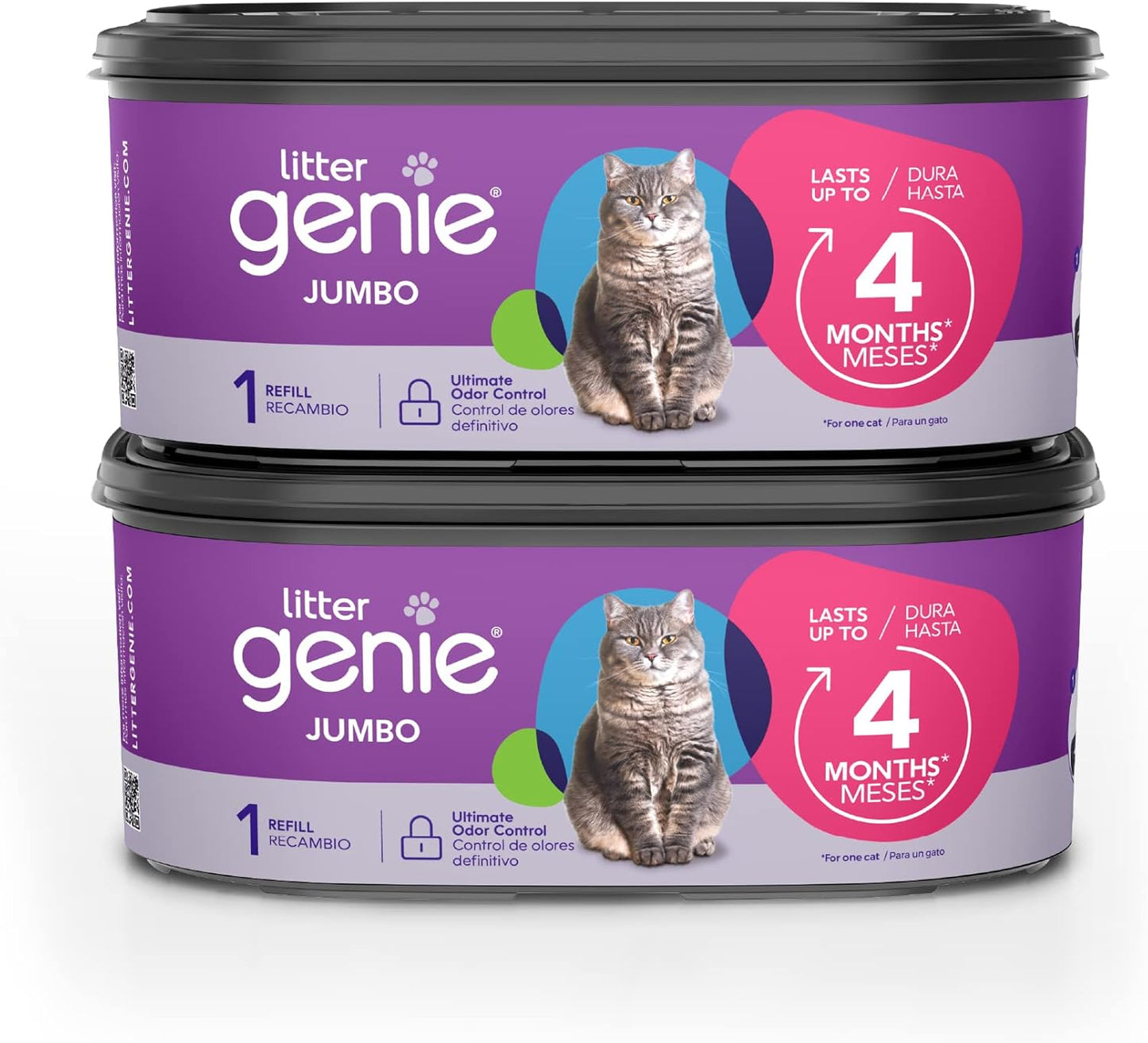 Litter Genie Refill Bags | Jumbo 2- Count (Pack of 1) | Up to 8 Months of Supply in 2 cartridges | Ultimate Odor Control Cat Litter Bags