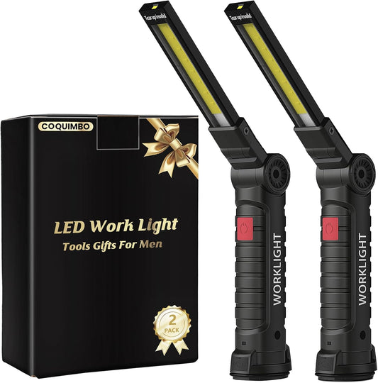 Coquimbo Fathers Day Tool Gifts for Men Dad, Rechargeable LED Work Light BBQ Grilling Accessories with Magnetic Base, 360° Rotate Mechanic Grill Light for Car Repair Camping (2 Pack Black)