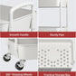 Sywhitta 4-Tier Plastic Rolling Utility Cart with Handle, Multi-Functional Storage Trolley for Office, Living Room, Kitchen, Movable Storage Organizer with Wheels, White