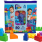 MEGA BLOKS First Builders Toddler Blocks Toys Set, Big Building Bag with 80 Pieces and Storage, Blue