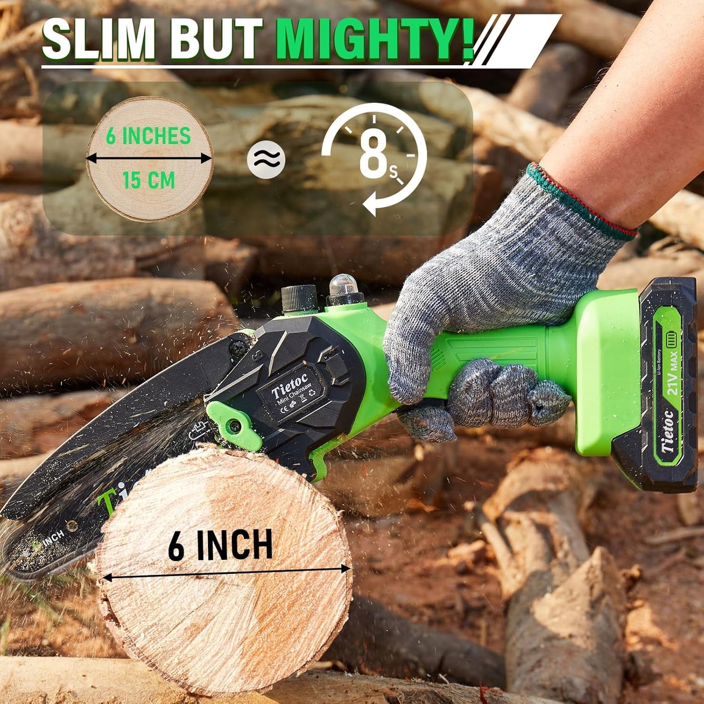 Tietoc Chainsaw 6 Inch Mini Electric Chainsaw Cordless Battery Powered, Hand Held Saw for Wood/Trees Trimming, Tools for Household and Garden, Chain Saw Gift for Men Dad Husband Fathers Gardener 2025v