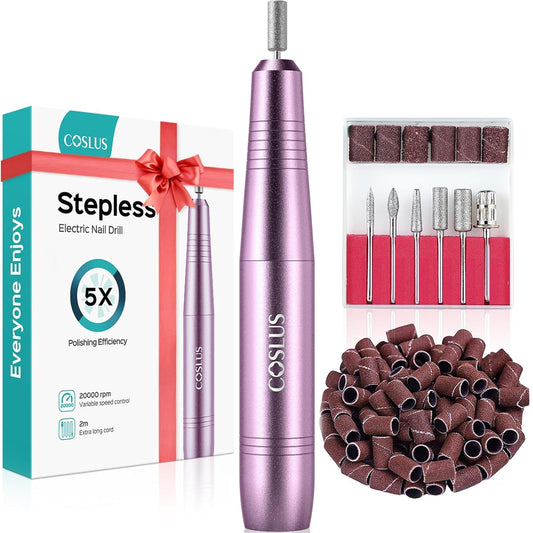 COSLUS Electric Nail Drill File Professional: for Acrylic Gel Dip Powder Nails Portable Nail Machine Kit Manicure Pedicure Tools Polishing Set with Nail Drill Bits Sanding Bands