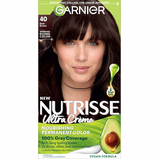 Garnier Hair Color Nutrisse Nourishing Creme, 40 Dark Brown (Dark Chocolate) Permanent Hair Dye