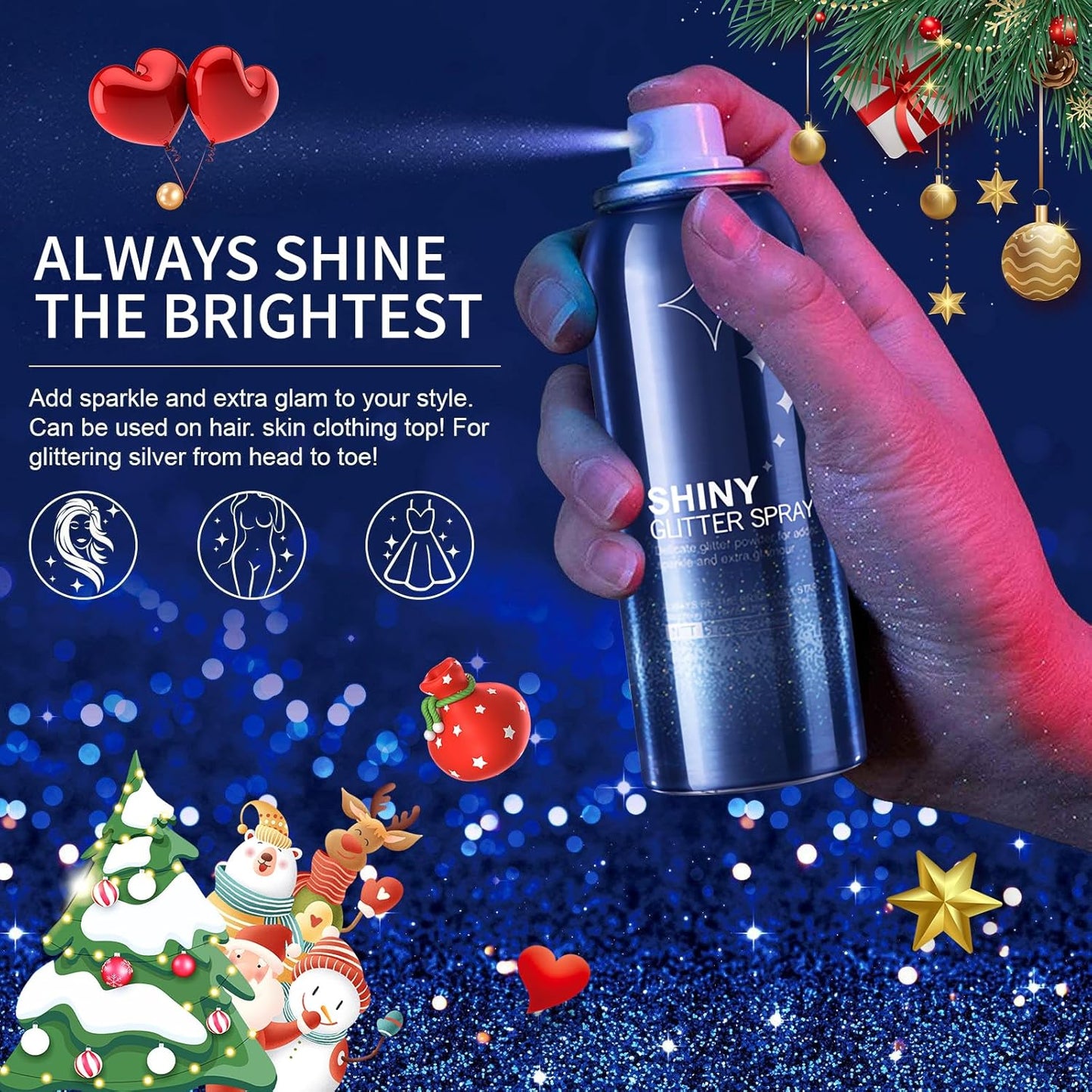 Body Glitter Spray for Hair and Body, Hairspray for Clothes, Long-Lasting Body Shimmer Spray Suitable for Stage, Festival Rave and Makeup