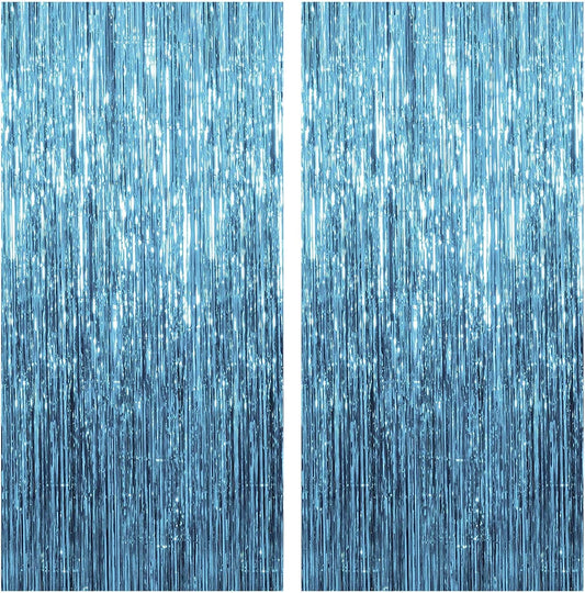 2 Pack Blue Streamers Party Decorations Fringe Backdrop Ocean Themed Party Tinsel Foil Curtain Backdrop Glitter Blue Birthday Baby Shower Bachelorette Decorations Supplies