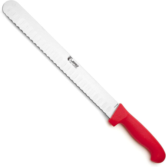 Jero Pitmaster Series Serrated Concavo Slicer - Wide 12" Granton Serrated Edge Blade - Manufactured From German High-Carbon Stainless Steel - Ergonomic Easy Grip Polymer Handle - Ultimate Meat Slicer