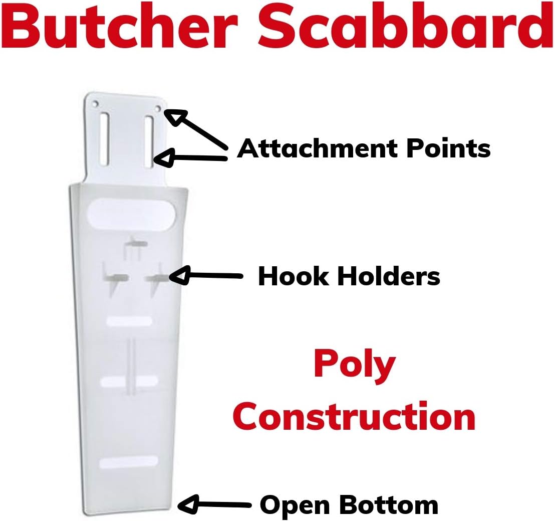 Butcher's Knife Scabbard - Holds Blades Up To 14" In Length - Hook Holder - Poly Construction - Commercial Knife Sheath - Holds Most Butcher Knife Such As Cimeters, Breaking Knife, Boning Knives