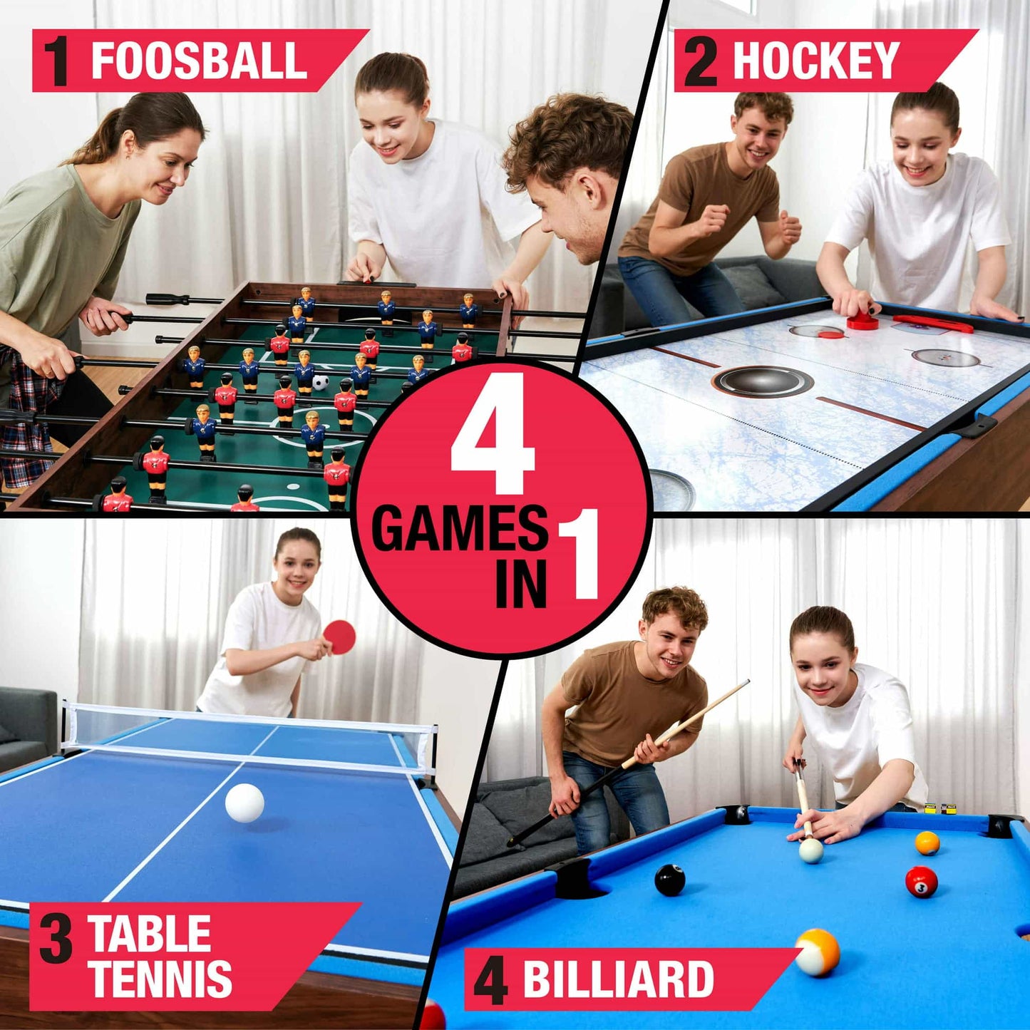 Buy MD Sports 54" 4-in-1 Combo Game Table, Foosball, Hockey, Table Tennis, Billiards in USA